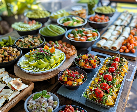 Buffettisch mit verschiedenen Speisen für ein Catering-Event