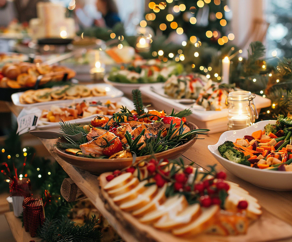 Winterliche Speisen auf einem festlichen Buffet