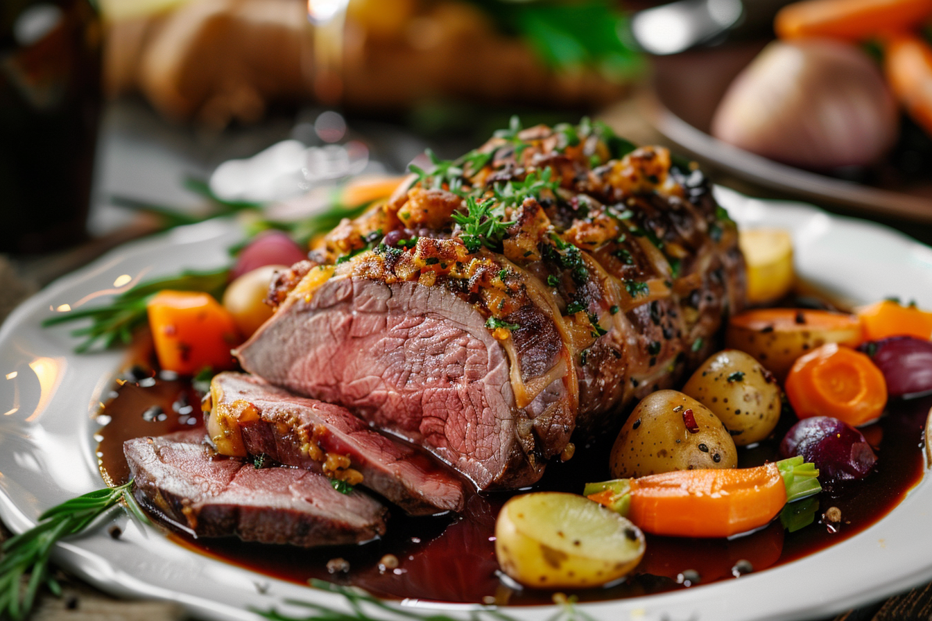 Wildschweinbraten (Wildschwein aus Buxtehuder Wälder) mit Senf Kräuterkruste und Altbiersauce