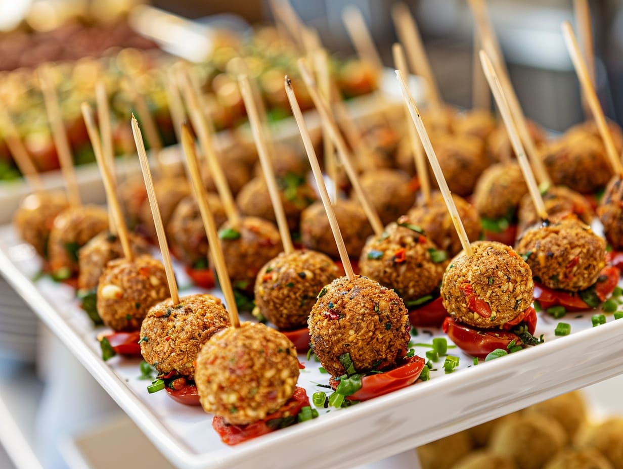 Vegane Falafelspieße mit getrockneter Tomate