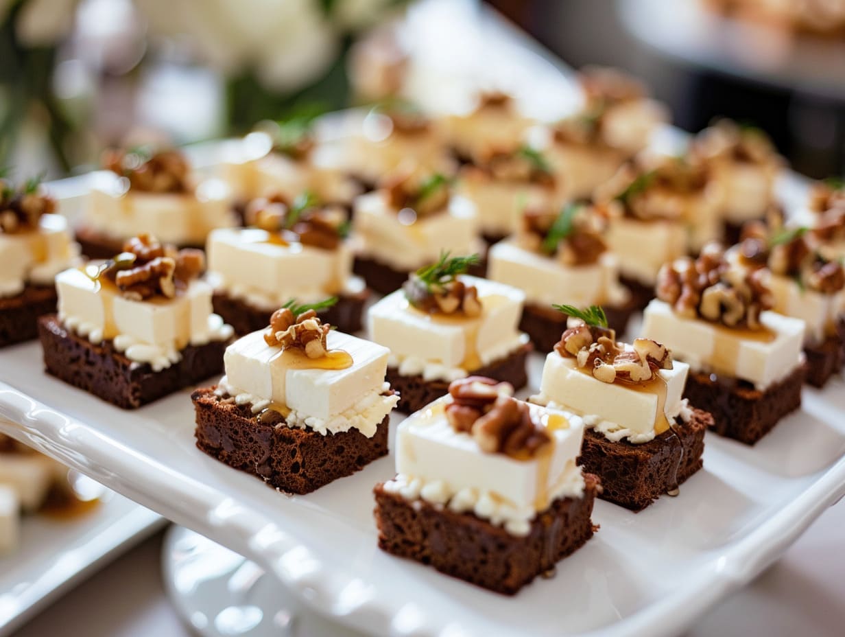 Canapés mit Ziegenfrischkäse auf Pumpernickel