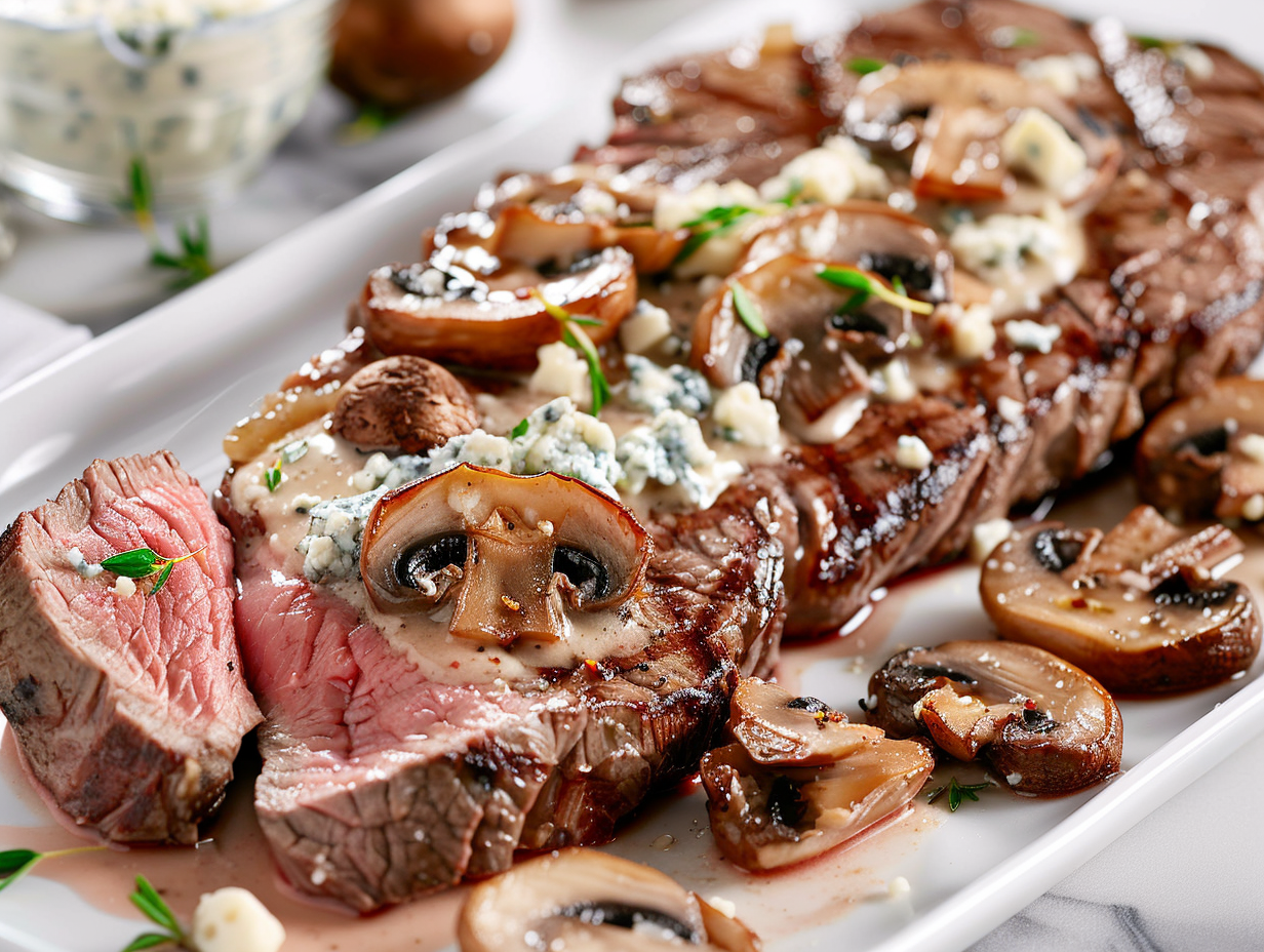 Rinderhüftsteak mit Pilz-Gorgonzola-Sauce