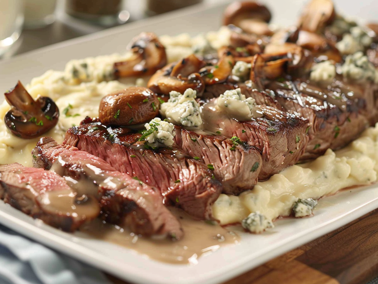 Rinderhüftsteak mit Pilz-Gorgonzola-Sauce