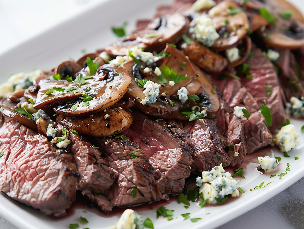 Rinderhüftsteak mit Pilz-Gorgonzola-Sauce