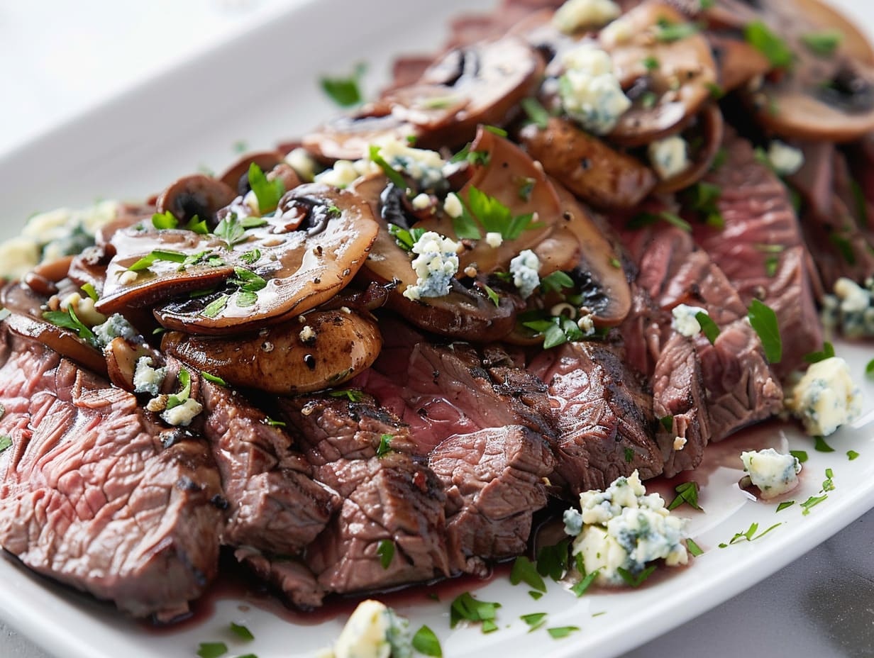 Rinderhüftsteak mit Pilz-Gorgonzola-Sauce