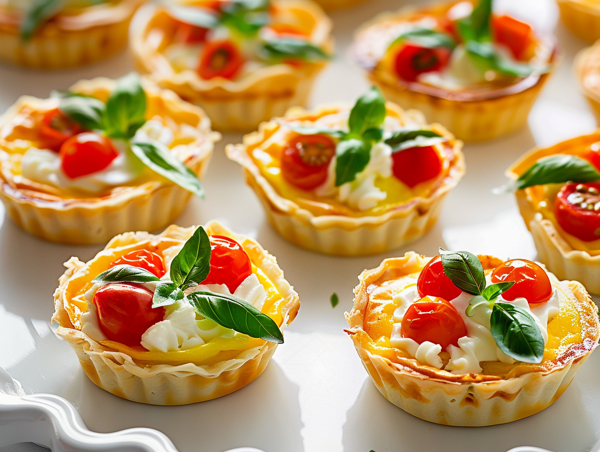 Mini-Quiche mit Tomate-Ziegenkäse-Basilikum