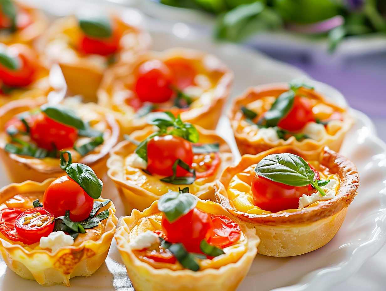 Mini-Quiche mit Tomate-Ziegenkäse-Basilikum