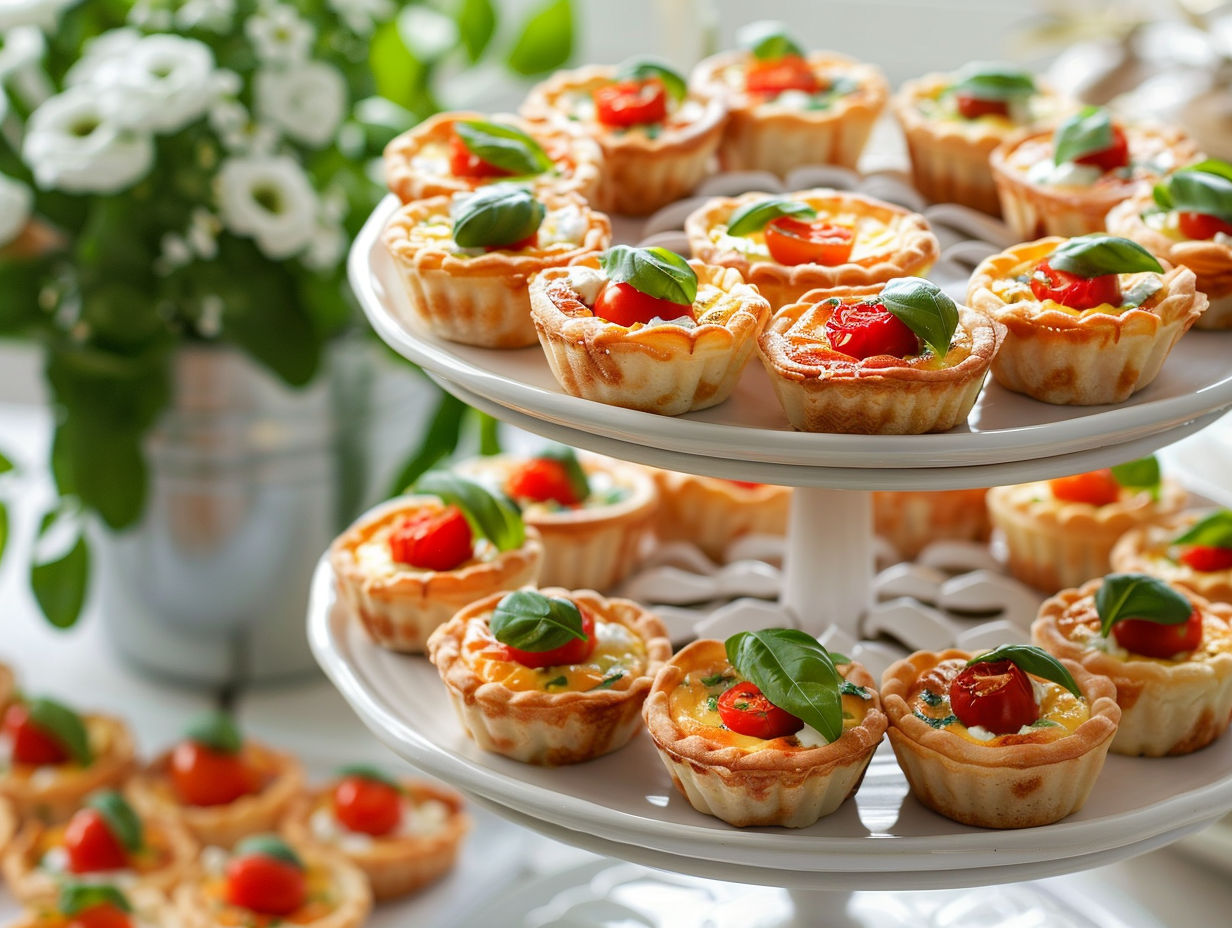 Mini-Quiche mit Tomate-Ziegenkäse-Basilikum