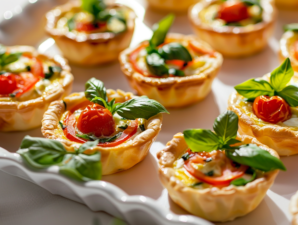 Mini-Quiche mit Tomate-Ziegenkäse-Basilikum