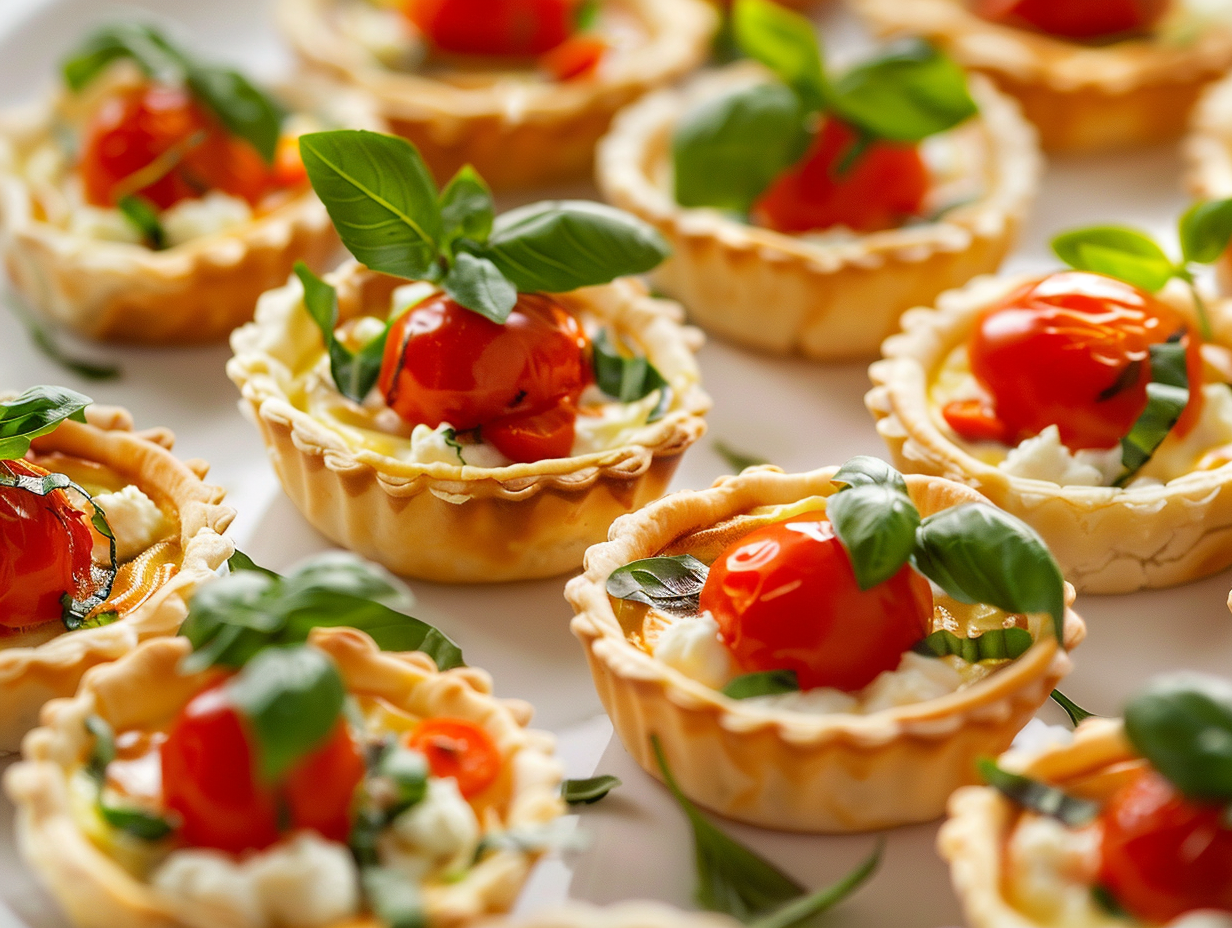 Mini-Quiche mit Tomate-Ziegenkäse-Basilikum
