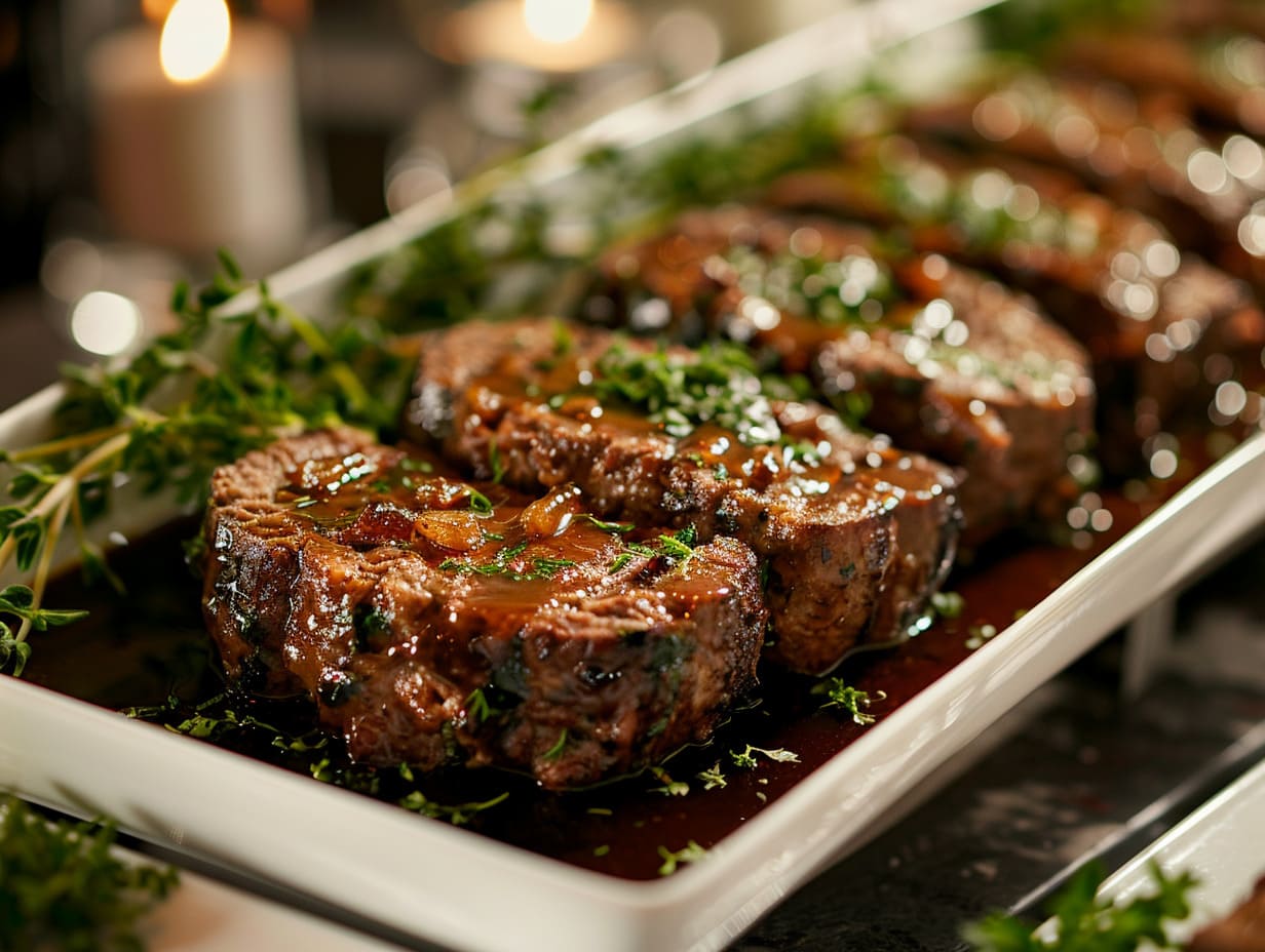 Hackbraten in dunkler Sauce