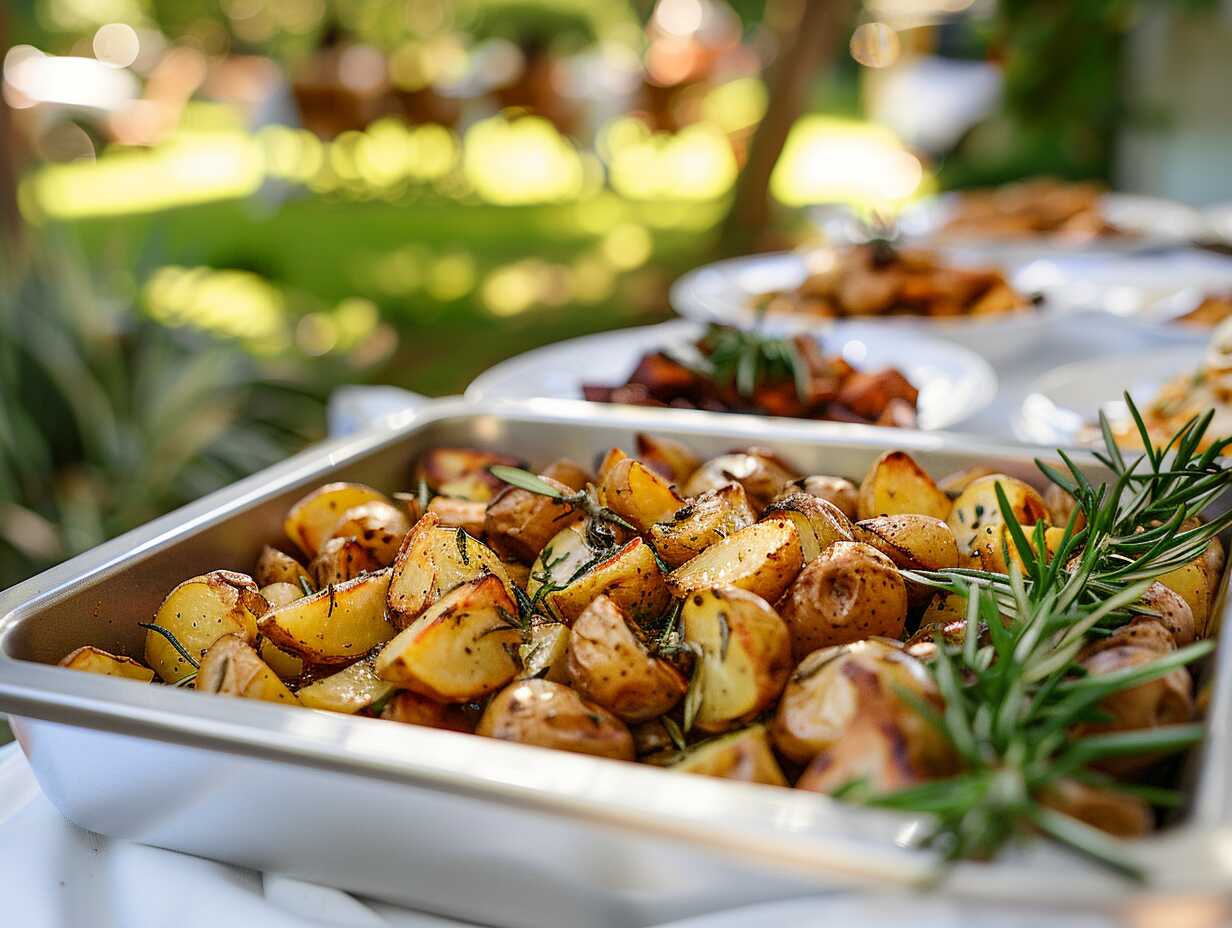 Goldbraune Grillkartoffeln als warme Beilage für Buffets und Grillcaterings