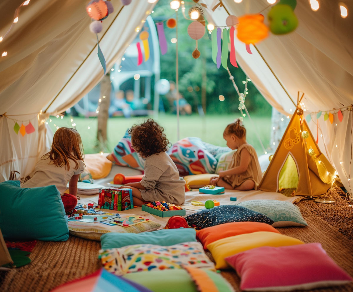 Professionelle Kinderbetreuung bei einem Event mit Spiel- und Bastelangebot