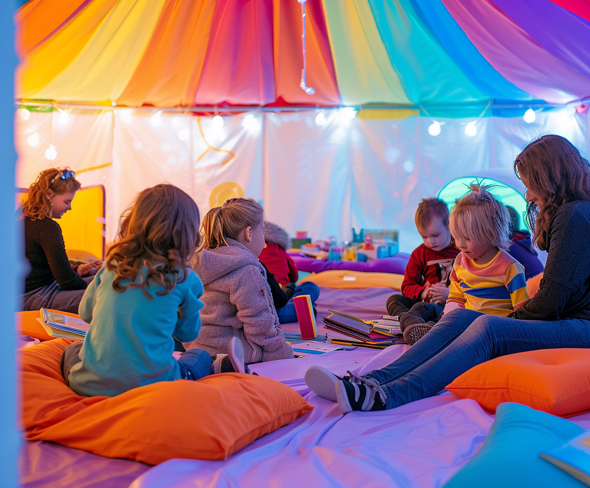 Professionelle Kinderbetreuung bei einem Event mit Spiel- und Bastelangebot