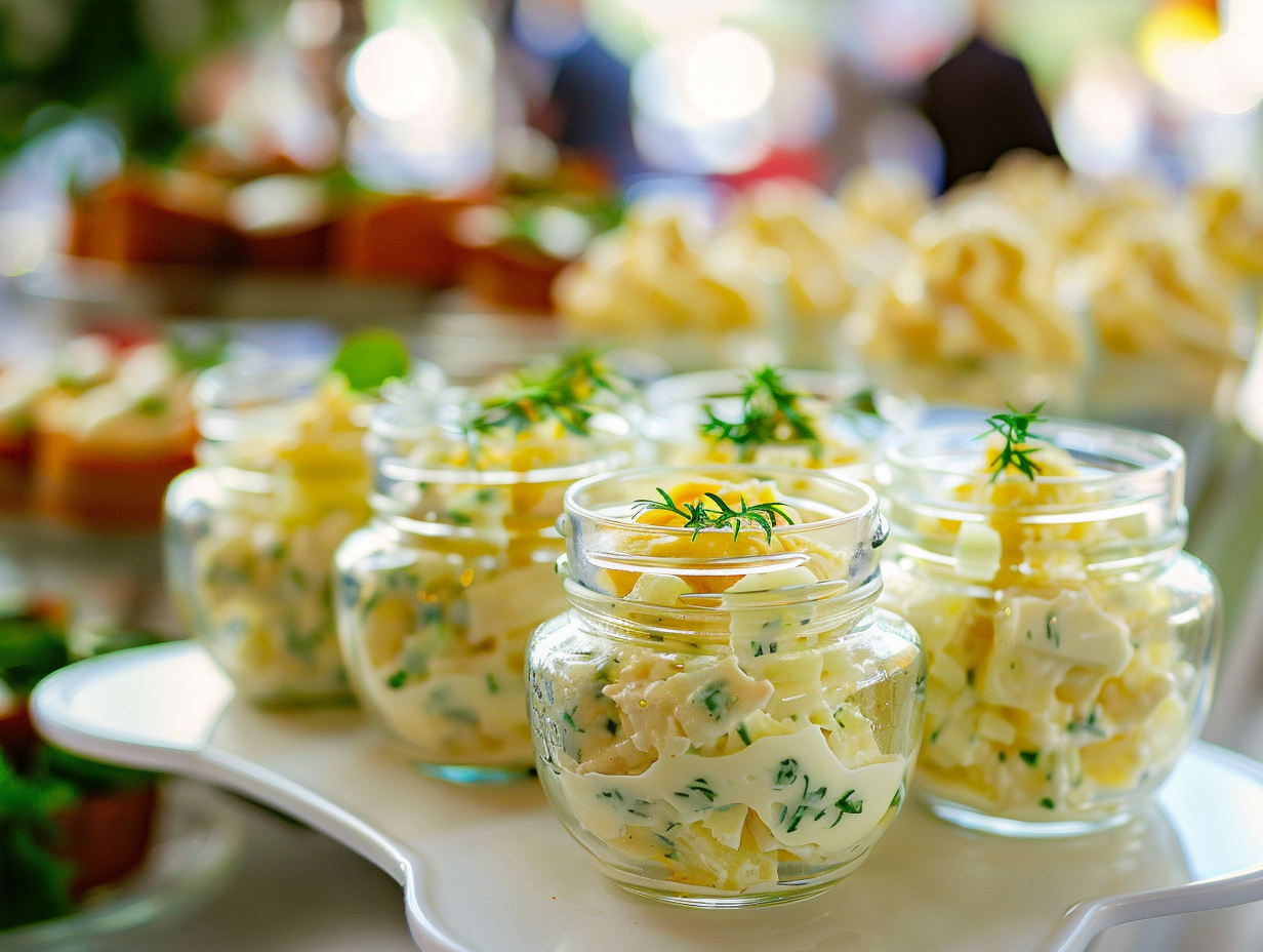 Hausgemachter Kartoffelsalat mit Ei und Mayonnaise Hausgemachter Kartoffelsalat mit Ei und Mayonnaise