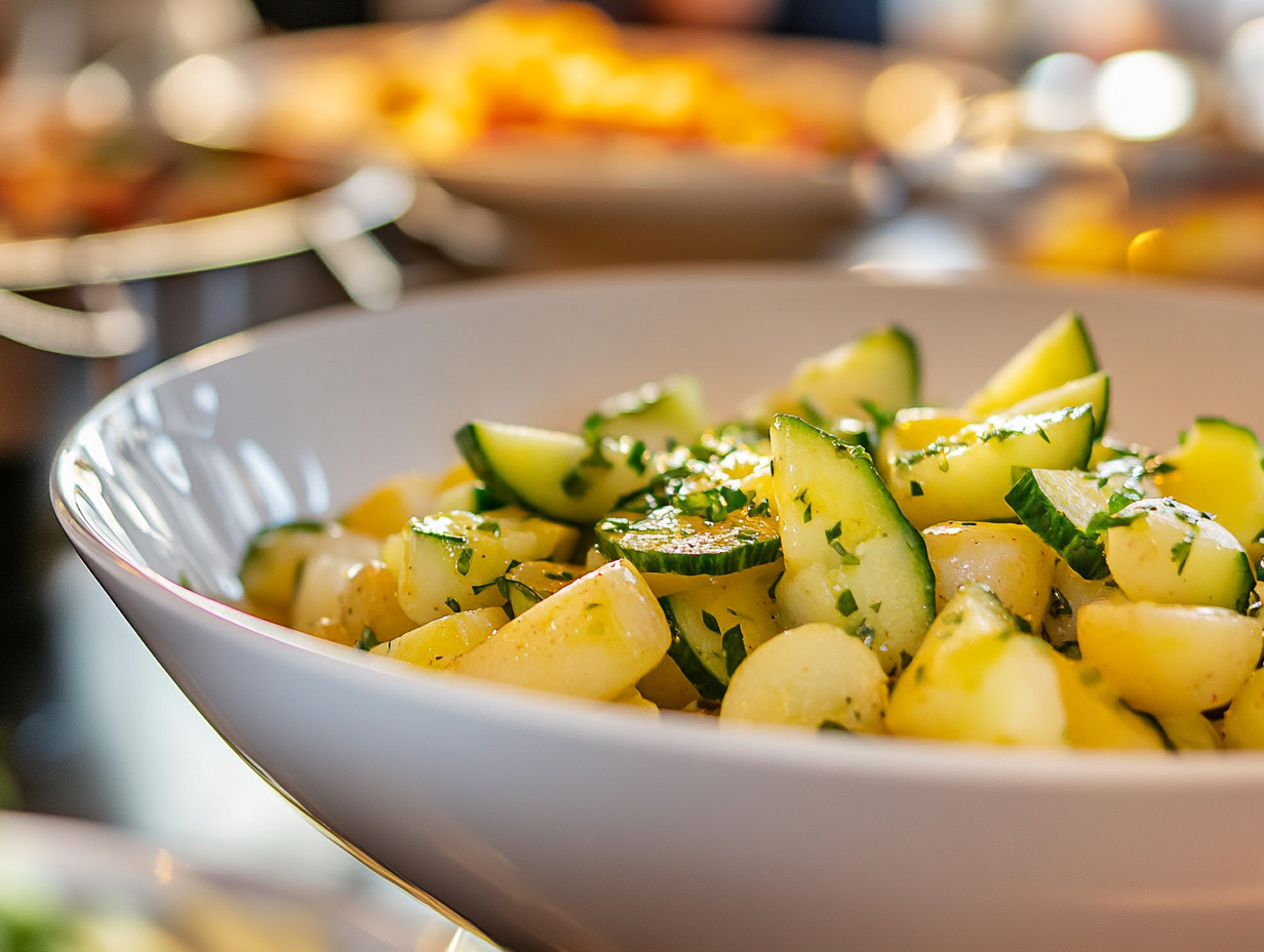 Kartoffelsalat mit Essig, Öl und Gurke