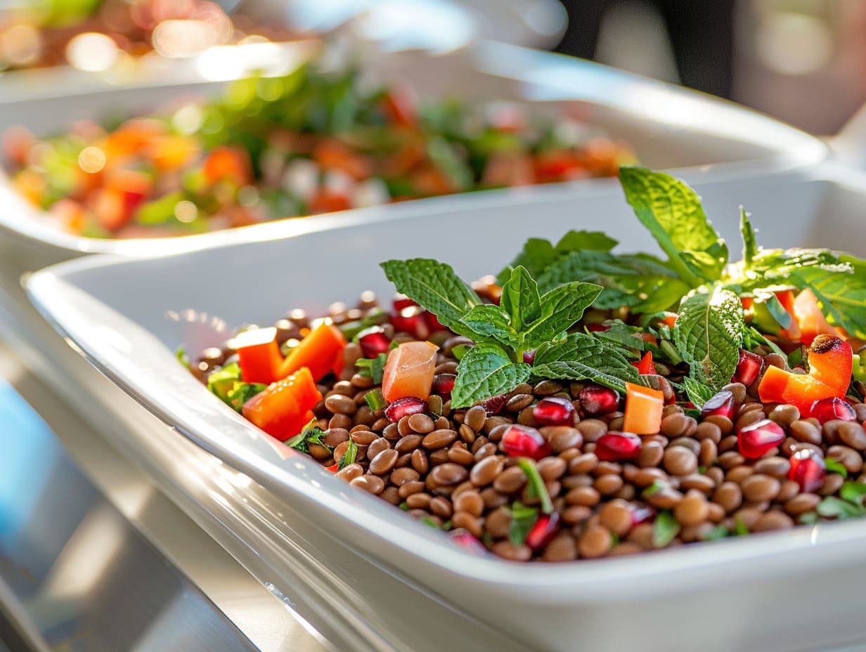 Orientalischer Linsensalat mit Paprika, Granatapfel, Minze und  Koriander
