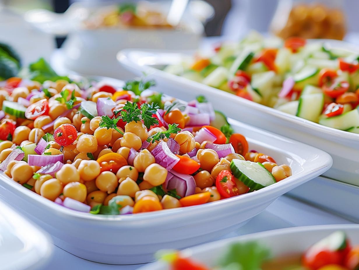 Kichererbsensalat mit Tomate, Gurken und Zwiebeln