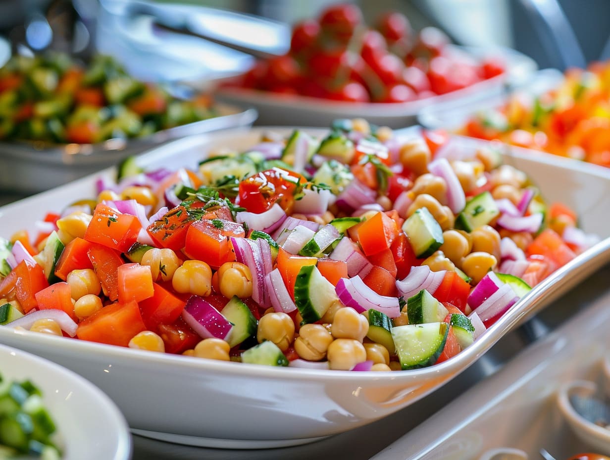 Kichererbsensalat mit Tomate, Gurken und Zwiebeln