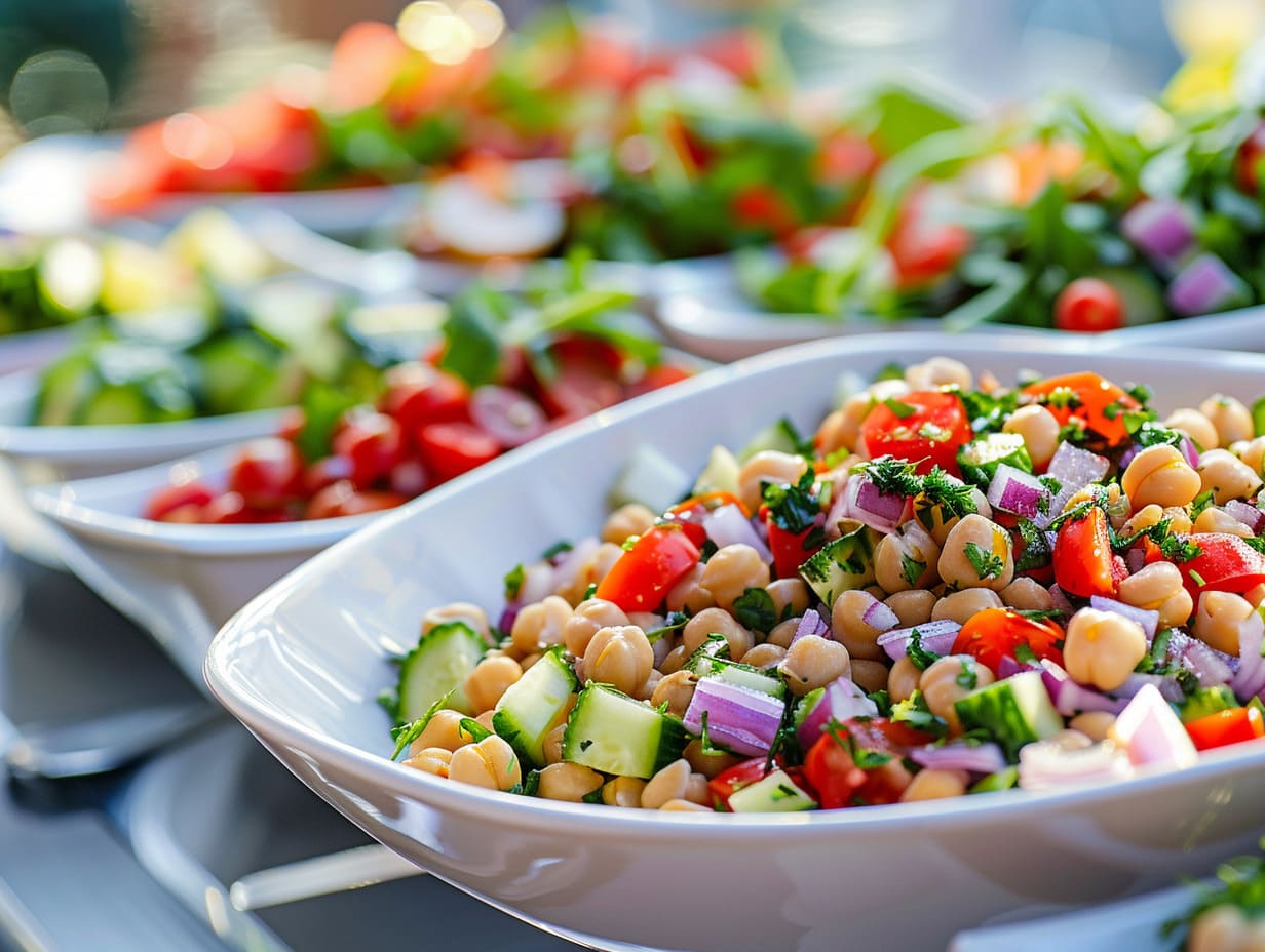Kichererbsensalat mit Tomate, Gurken und Zwiebeln